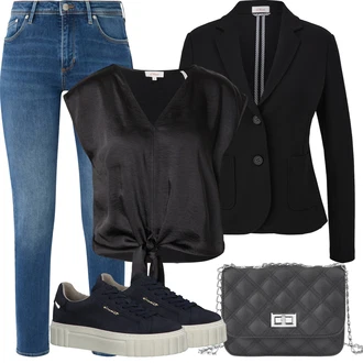 Kratka Outfit sa Crna Kratki Sako/Kožna Jakna za Muškarce/Sako Jakna/Znojni Sako/Kožna Jakna/Pleteni Sako/Kožna Jakna za muškarce/Casual Sako/Bavarski Sakoi S.Oliver "Outfit za odmor"