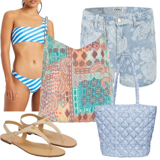 Outfit sa Plava/Svjetloplava Muške cipele u veličini 11/Bandeau Grudnjak/Grudnjak za dojenje/gaćica/Relief grudnjak/T-Shirt Grudnjak BeckSöndergaard "Outfit za odmor"