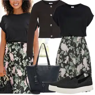 Ke kolenům Outfit s Růžová/Zelená/Černá/Tmavě zelená Šaty S Potiskem/Halenkové Šaty/Šaty Do Áčka/Pouzdrové Šaty/Ležérní Šaty/Šaty S Kosticí/Šaty S Odhalenými Rameny/Letní Šaty Buffalo "Outfit na léto"