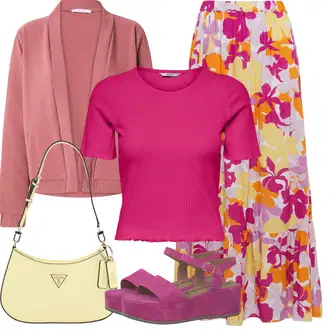 Outfit s Růžová Jednoduchý top/Zkrácený Top/Krátký Top/Pletený top/Pletené tričko/Tričko s krátkým rukávem/Krátký top Only "Outfit na dovolenou"