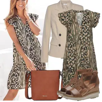 Zvířecí potisk Outfit s Tmavě zelená/Zelená Tunikové šaty/Šaty S Potiskem/Šaty na safari/Bavlněné Šaty/Šaty S Kosticí/Šaty na Podzim/Letní Šaty/Šaty Niki/Ležérní Šaty Lascana "Outfit na léto"