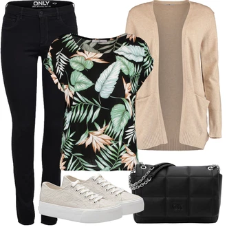 Tropski Outfit sa Zeleno/Tamnozelena Tunika/Majica I Top Veći Broj/Bluza Veći Broj/Bluza I Tunika Hailys "Outfit za odmor"