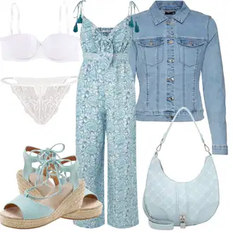 Outfit sa Plava/Svjetloplava/Tirkizna Ljetni kombinezon/Svečani kombinezon/Vjenčanje kombinezon "Outfit za odmor"
