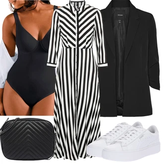 Zapínání na knoflíky Outfit s Bílá/Černá/Oranžová/Zelená Košilové šaty/Dlouhé pletené šaty/Dlouhé šaty/Maxi Šaty/Šaty s dlouhým rukávem/Zimní šaty s dlouhým rukávem yas "Outfit na léto"