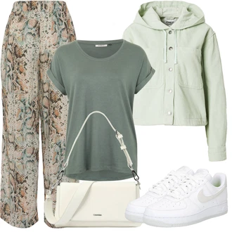Manšestr Outfit s Zelená/Světle zelená Krátký Bund/Krátký Bund/Udržitelná bunda/Manšestrová Bunda/Jarní bunda/Bunda s Kapucí Only "Outfit na léto"