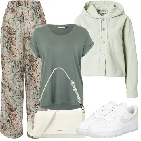 Kombinace Bílá/Khaki/Béžová/Hnědá/Žlutá Kalhoty s Peřím/Tradiční Kalhoty/Kalhoty s Potiskem/Palazzo Kalhoty/Culotte Kalhoty/Široká Kalhoty/Mušelínové kalhoty Buffalo kombinovat s Zelená/Světle zelená Bunda Krátký Bund/Krátký Bund/Udržitelná Bunda/Manšestrová Bunda/Jarní Bunda/Bunda s Kapucí/Letní Bund Only