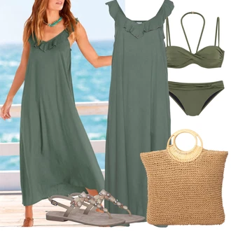 Outfit s Tmavě zelená/Zelená Plavky bandeau/Zavinovací bikini/S Kosticemi/Push-up bikini/Balconette-bikini/Bikinové plavky s vycpávkami/Bikiny s průstřihem/Bandeau Bikin Lascana "Outfit na léto"