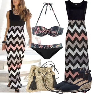 Outfit s Červená/Vícebarevný Žerzejové Šaty/Dlouhé pletené šaty/Maxi Šaty/Dlouhé Letní Šaty Lascana "Outfit na léto"