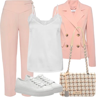 Outfit s Růžová Mušelínové kalhoty/7/8 Kalhoty/Navlékací Kalhoty/Sportovní kalhoty střední délky/3/4 Kalhoty/Capri kalhoty/Mrkvová Kalhoty Lascana "Outfit na léto"