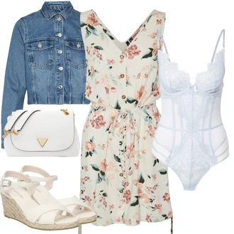 Nevesta Outfit sa Svjetloplava Čipkasti Bodiji/Čipkasti grundjac/Body s žicom/Tijelo bez žica/Mesh Bodij/Prozirni Body/steznik/Korselet HUNKEMÖLLER "Outfit za ljeto"