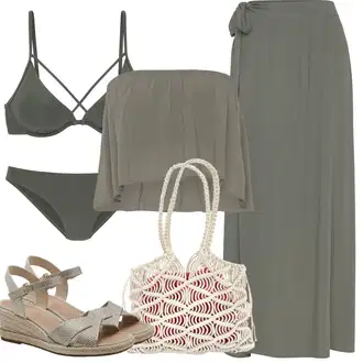 Outfit s Tmavě zelená Balconette-bikini/Provázkové bikini/Micro Bikini/Women's Lingerie & Swimwear/Trojúhelníkové Bikiny/Bikinové plavky s vycpávkami/S Kosticemi/Bikiny s průstřihem/Kožené bundy pro muže/Push-up bikini Bruno Banani "Outfit na léto"