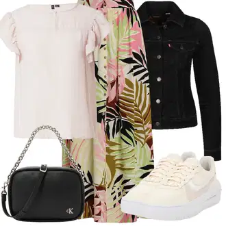 Outfit s Růžová/Zelená/Béžová Sukně s potiskem/Vintage Sukně maxi/Maxi Sukně/Dlouhá Sukně/Sukně S Květinovým Vzorem/Slavnostní Maxi Sukně ONLY (tall) "Letní vzhled pro módní ženy"