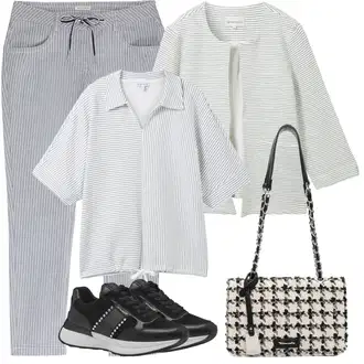 Venkovní Outfit s Šedá/Světle šedá Mikina na zip oversized/Pletená mikina s kapucí/Mikina/Kožená bunda/Mikina s polovičním zipem/Sportovní mikina Tom Tailor "Outfit na léto"Look: Venkovní, Unisex, Sportovní, Indoor, Univerzitní, Nadrozměrné, Safari, Ležérní, Skater