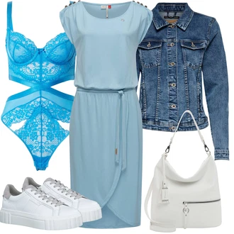 Ležerno, Šik Outfit sa Svjetloplava/Plava/Siva Haljina Veći Broj/Tunika Ragwear "Outfit za odmor"Look: Rap, Elegantan, Preodjeven, Mom, Šik, Burleska, cool