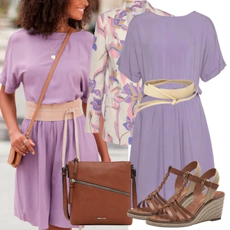 Outfit s Šedá/Fialová Tunikové šaty/Šifonové Šaty/Žerzejové Šaty/Halenkové Šaty/Občanské šaty/Šaty S Kosticí/Šaty s Páskem Lascana "Outfit na léto"