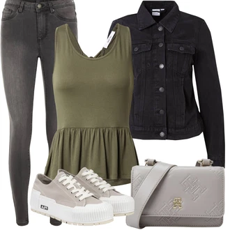 Babydoll, Stil Outfit sa Tamnozelena Majica I Top Veći Broj/Tunika/Haljina Veći Broj/Kupaći Kostim Za Veću Veličinu/Bluza Veći Broj About You "Outfit za odmor"Look: Rap, Lagano, Babydoll, Disko, Sveučilišna, Besprijekorno, Vatrogasici