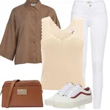 Kombinování halenek s bílými džíny culottes image