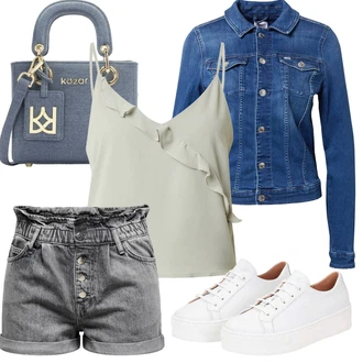 90tá léta Outfit s Modrá/Světle modrá/Tmavě modrá Vintage Bund/Krátké Džínové Bundičky/Džínové Bund Tommy Jeans "Outfit na léto"Look: 90tá léta, Cool, Námořní, Mom, Krásný, Univerzitní, Western, Pracovní oděvy, Retro