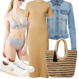 Outfit sa Plava/Siva/Smeđa Bikini s halterima/Vintage Bikiniji/Gornji Dio Bikinija S Visokim Izrezom/Bralette gornji dio bikinija/Kožne jakne za muškarce/Neckholder Tankini/Gornji Dio Bikinija Balconette/Push-up gornji dio bikinija/Kožni muški remeni Pieces "Outfit za odmor"