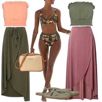 Outfit s Růžová/Oranžová Halenka a Tunika/Halenka Móda Pro Plnoštíhlou/Tričko & Top Móda Pro Plnoštíhlé/Kraťas pro plnoštíhlé Lascana "Outfit na léto"