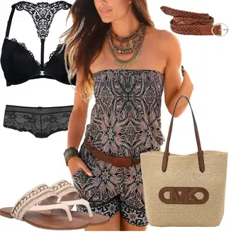 Outfit sa Crna/Pink/Tamnosiva/Siva Gaćica & tanga/Gaćice bez prepona/Brazilski Slip/Futrola za Suknju/Gaćice/Klasične Gaćice/Prozirna gaćica Lascana "Outfit za odmor"