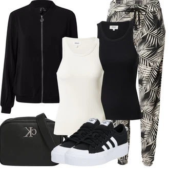Outfit sa Kaki/Zeleno/Tamnozelena/Bijela Hlača s Uzorkom/Hlača s Perjem/Hlača za Plažu Iriedaily "Outfit za odmor"