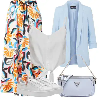 Satén Outfit s Šedá/Modrá/Oranžová/Žlutá/Vícebarevný Zavinovací Sukně/Sukně S Květinovým Vzorem/Vázací Sukně/60tého Léta Sukně/80tého Léta Sukně/Sukně s potiskem/Vintage Sukně maxi/90tá Léta Sukně/Italská Sukně About You "Outfit na léto"