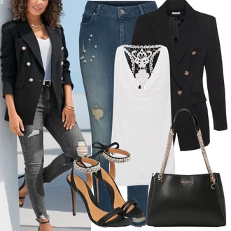 Outfit s Černá/Tmavě modrá/Růžová Lidové Sako/Boyfriend Sako/Dvojřadový Sako/Kožená bunda pro muže Lascana "Outfit na léto"