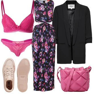 Trake za Špagete Outfit sa Pink/Ljubičasta Haljina S Printom/Maksi Haljina/Duga Ljetna Haljina/Haljina s Pojasom/Haljina Bez Rukava max&co. "Outfit za odmor"