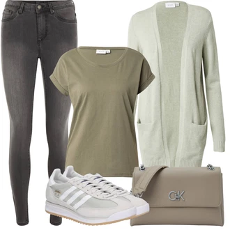 Military Outfit s Khaki/Tmavě zelená Tričko/Jednoduchý top/Mužské běžecké boty/Neformální tričko/Fancy tričko/Pletené tričko/Košilový top/Tričko s krátkým rukávem/Krátký top/Zavinovací Tričko Vila "Letní vzhled pro módní ženy"Look: Armáda, Military, Moderní, Nadrozměrné, Univerzitní