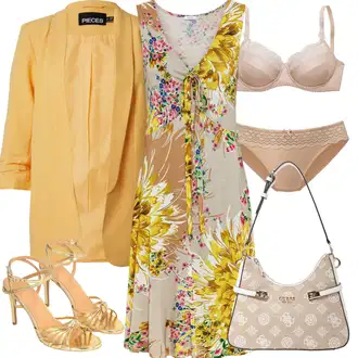 Outfit sa Zeleno/Zlatni/Žuta Cipela Za Vjenčanje/Sandala s Remenčićem/Sandala s petom/Sandala na Petu/Salonka & Visoki Pet/Salonka s Kopčom Kazar "Outfit za ljeto"