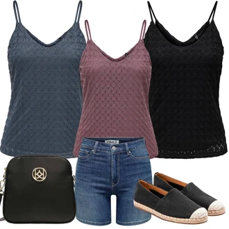 Outfity pro léto s Modrá/Bílá/Tmavě modrá/Černá Džíny Culottes/Džíny s Rozparkem/Navlékací džíny/Vintage džíny Only "Outfit na léto"