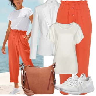 Outfit s Šedá/Krémová/Bílá Bavlněný Sako/Blejzrové Bund/Krátké Sako/Lidové Sako/Boyfriend Sako/Kožená bunda pro muže/Elegantní Sako/Neformální Sako/Kožená Pánská Bund Lascana "Outfit na léto"