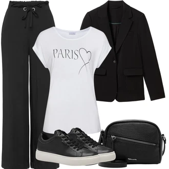 S zakovicama Outfit sa Crna Kožna jakna za muškarce/Pleteni Sako/Sako Jakna/Kratki Sako/Kožna jakna za muškarce/Kožna Jakna/Znojni Sako/Boyfriend Sako/Boucle Blazer Tom Tailor "Outfit za odmor"Look: S zakovicama, Raditi, Hodanje, Jahanje