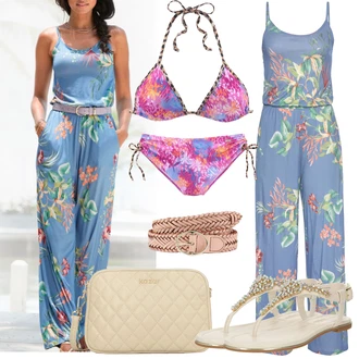 Outfit sa Pink/Šareno Kožne jakne za muškarce/Bikini s halterima/Bikini set Trokutasti Bikini Buffalo, Pink Donji dio bikinija/Bikini set Trokutasti Bikini/Bikini hlača/Omotati bikini/Bikinji hotpant/String bikini Buffalo "Outfit za odmor"
