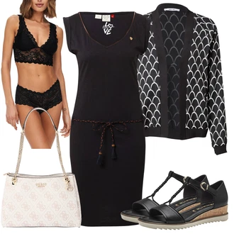 Outfit s Černá/Hnědá Žerzejové Šaty/Polo Šat/Šaty s Předním Zipem/Šaty na Uzdu/Mikinové Šaty Ragwear "Outfit na léto"