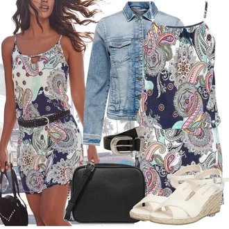 Outfit sa Bijela/Crvena/Šareno/Tamnoplava/Plava Haljina za Plažu/Haljina Bez Rukava/Haljina tunika/Platnena Haljina/Boho ljetna Haljina/Ljetna Haljina/Bluza Haljina/Haljina S Printom BEACH TIME "Outfit za ljeto"