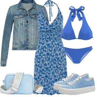 Outfit s Modrá/Fialová Žerzejové Šaty/Šaty s výstřihem/Letní Šaty/Šaty S Potiskem/Plážové Šaty/Šaty Bez Rukávů Lascana "Outfit na léto"