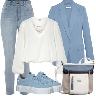 Outfit s Bílá/Krémová/Béžová Carmen Blůza/Elegantní Halenka/Otevřená Halenka/Neobvyklá Halenka/Halenka s Nafouknutým Rukávem/Rozverná blůza Lascana "Outfit na léto"