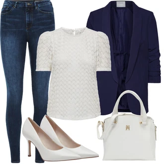 Zapínání na knoflíky Outfit s Hnědá/Krémová/Červená/Stříbrný/Bílá/Béžová/Šedá Halenka a Tunika/Pletenina veľkej veľkosti/Halenka Móda Pro Plnoštíhlou/Tričko & Top Móda Pro Plnoštíhlé Only "Outfit na léto"