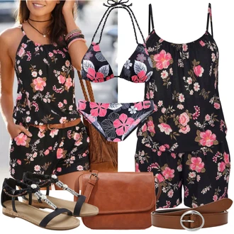 Outfit s Růžová/Červená Krátký Overall/Hrací souprava Lascana "Outfit na léto"