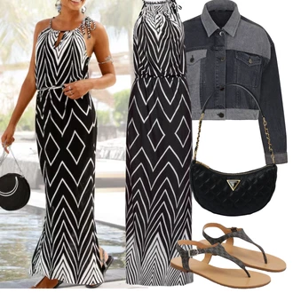 Outfit s Černá/Bílá/Šedá/Krémová/Červená Šaty S Potiskem/Halenkové Šaty/Rock'n rollové šaty Lascana "Outfit na léto"