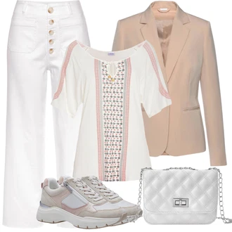 Nevěsta Outfit s Bílá/Krémová Dámské Džíny s Délkou 7/8/Zkrácené Džíny/Džín s Širokou Nohavicí/Džíny Culottes/Capri Džíny Lascana "Outfit na léto"