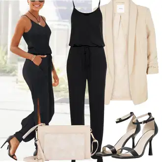 Outfit s Černá Overal se zipem/Overal s půlkulatým výstřihem/Elegantní overal/Letní overall Buffalo "Outfit na léto"