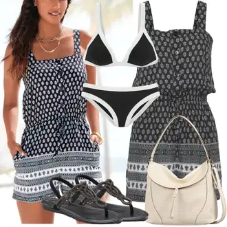 Outfit s Černá/Bílá Sportovní bikiny/Women's Lingerie & Swimwear/Bikiny s průstřihem/Bikin/Push-up bikini/Bikinové plavky s vycpávkami/Trojúhelníkové Bikiny Venice Beach "Outfit na léto"
