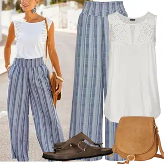 Ljeto Outfit sa Siva/Svjetloplava/Plava Culotte Hlačice/Palazzo Hlača/Lanene Hlače/Široka Hlača/Tradicionalna Hlača/Karirane Hlače/Hlače od muslina/Hlača za Plažu Lascana "Outfit za odmor"