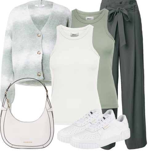 Kombinace Khaki/Tmavě Zelená/Zelená Široká Kalhoty/Mušelínové kalhoty/Paperbag Kalhoty/Plisovaná kalhoty/Kalhoty s Vysokým Pasem/Plisovaná Kalhoty About You