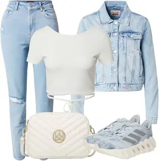 Outfit sa Kaki/Bijela/Krem/Siva Kratki top/Zamotana Majica/Skraćena Majica Edited "Outfit za ljeto"