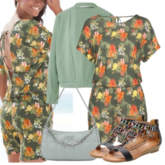 Outfit s Zelená/Tmavě Zelená/Vícebarevný Letní Overall/Hrací souprava Lascana "Outfit na léto"