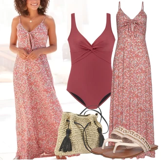 Outfit s Červená/Tmavě červená/Růžová Plavky s minimálním střihem/Tankiny vrchní díl/Bezdrátový plavky/Plavky na kontrolu břicha/Tankin Push-up/Formující tankini/Push-up tankini/Zeštíhlující plavky Lascana "Outfit na léto"